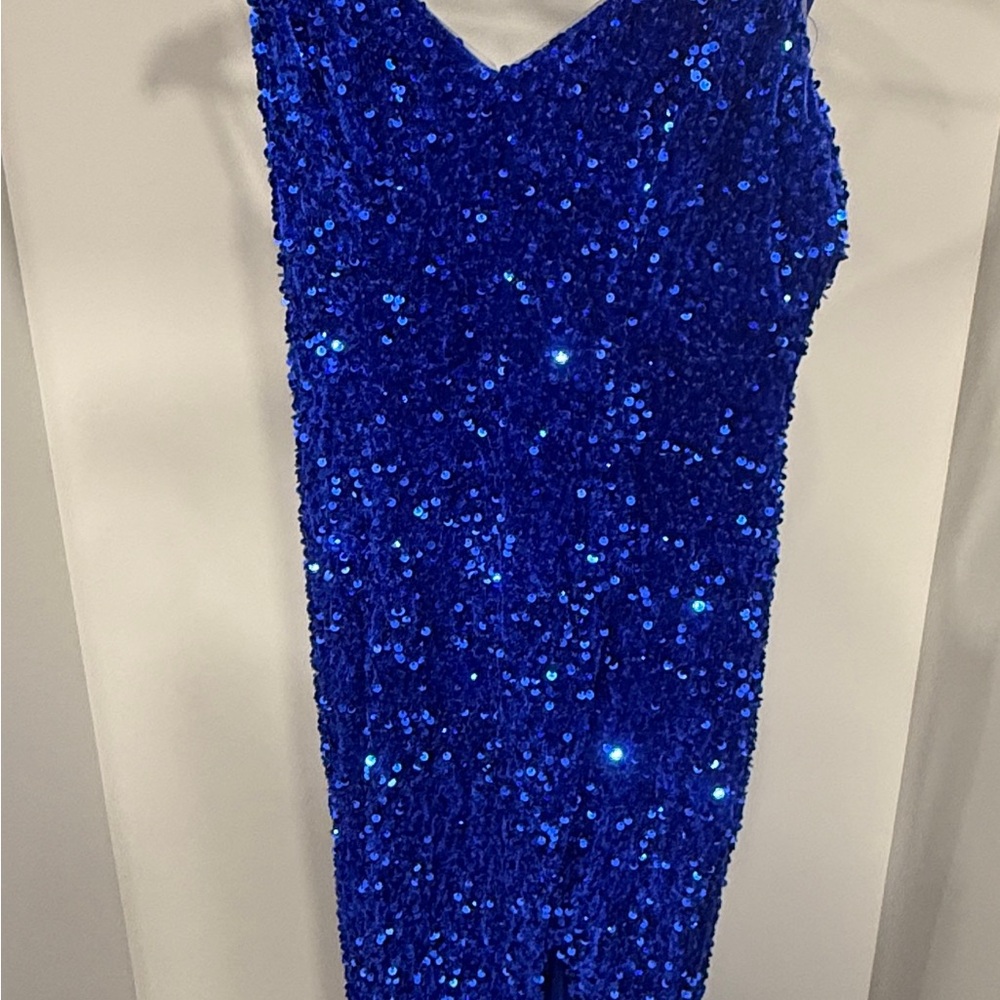 Elegant Blue Sequin Prom Dress